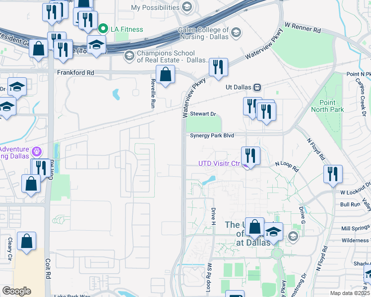 map of restaurants, bars, coffee shops, grocery stores, and more near in Richardson