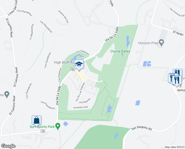 map of restaurants, bars, coffee shops, grocery stores, and more near 213 Via Osuna in Rancho Santa Fe