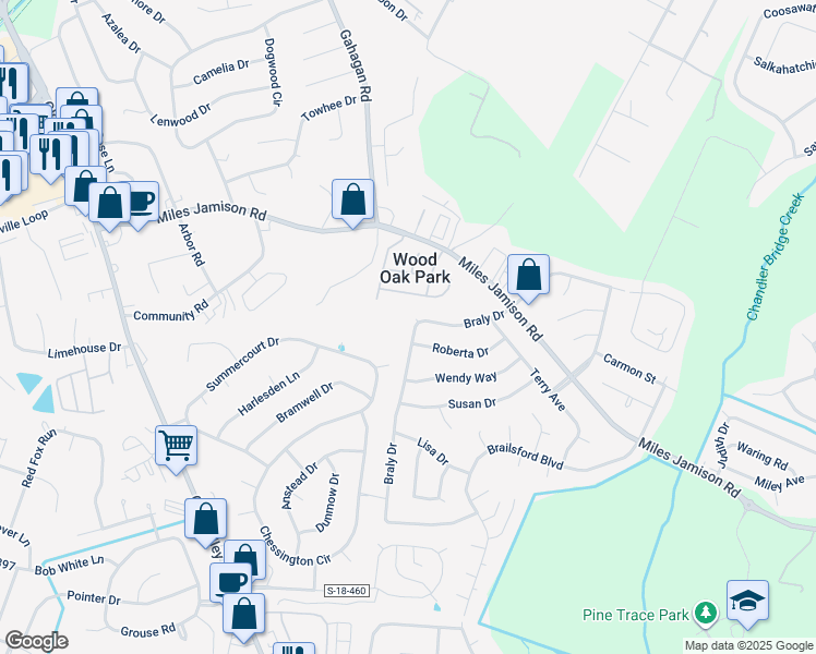 map of restaurants, bars, coffee shops, grocery stores, and more near 130 Braly Drive in Summerville