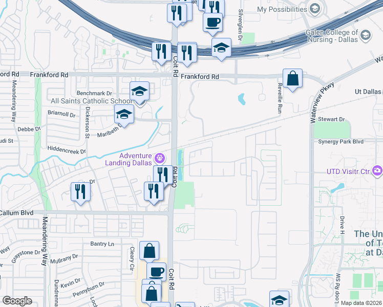 map of restaurants, bars, coffee shops, grocery stores, and more near 8043 Sunflower Lane in Dallas
