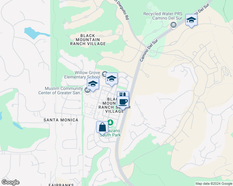 map of restaurants, bars, coffee shops, grocery stores, and more near 7658 Via Vivaldi in San Diego