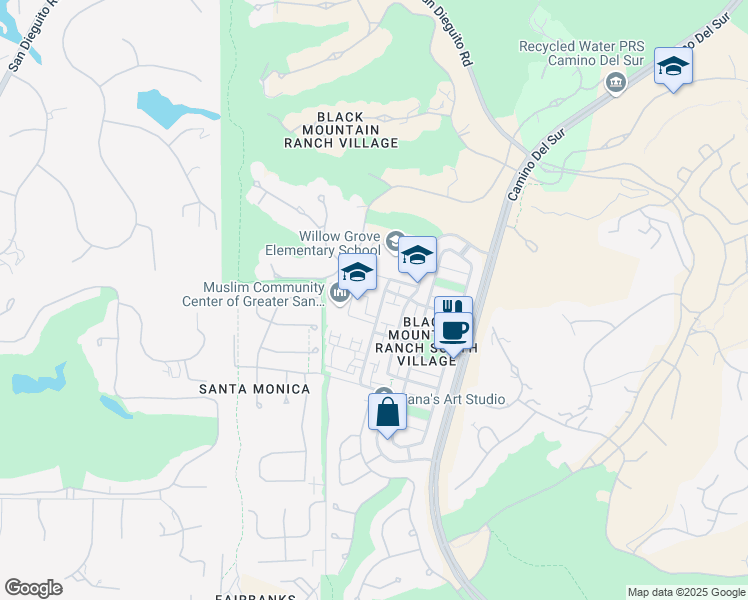 map of restaurants, bars, coffee shops, grocery stores, and more near 14740 Via Fiesta in San Diego