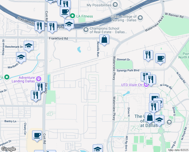 map of restaurants, bars, coffee shops, grocery stores, and more near 8320 Tuscarora Lane in Dallas