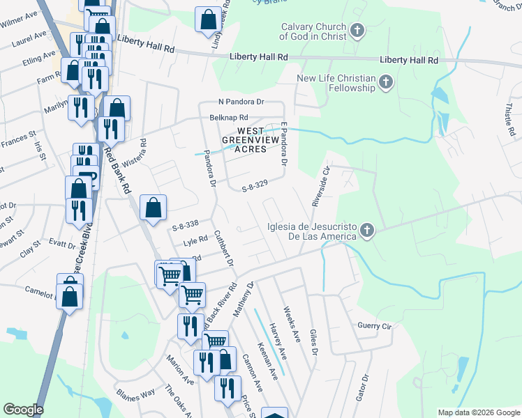 map of restaurants, bars, coffee shops, grocery stores, and more near 160 Mapleridge Drive in Goose Creek