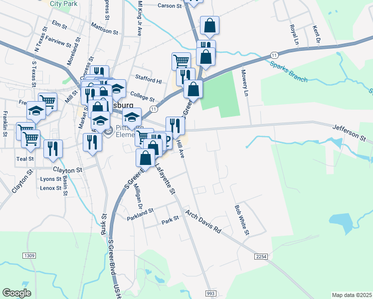 map of restaurants, bars, coffee shops, grocery stores, and more near 317 Hill Avenue in Pittsburg