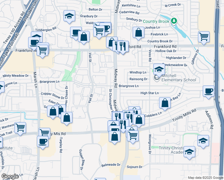 map of restaurants, bars, coffee shops, grocery stores, and more near 4002 Briargrove Lane in Dallas