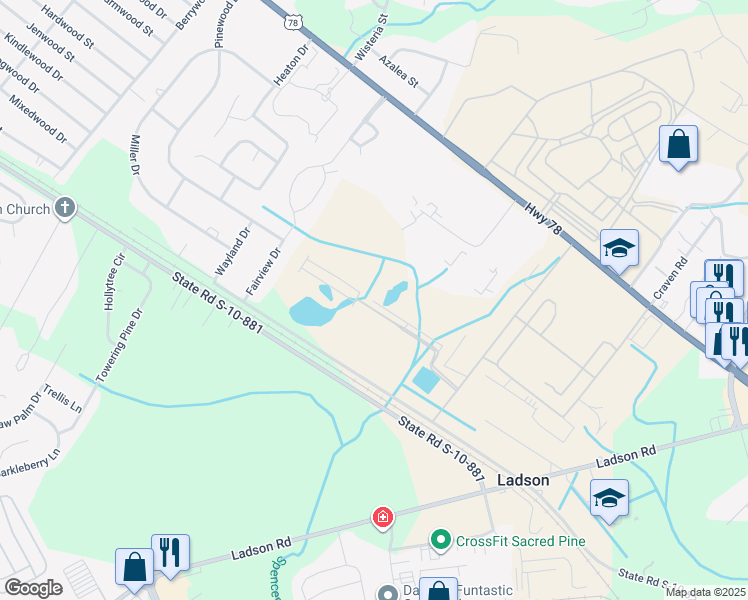 map of restaurants, bars, coffee shops, grocery stores, and more near 9680 Stoney Road in Ladson