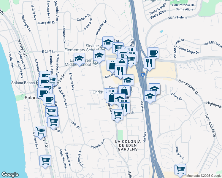 map of restaurants, bars, coffee shops, grocery stores, and more near 440 Stevens Avenue in Solana Beach