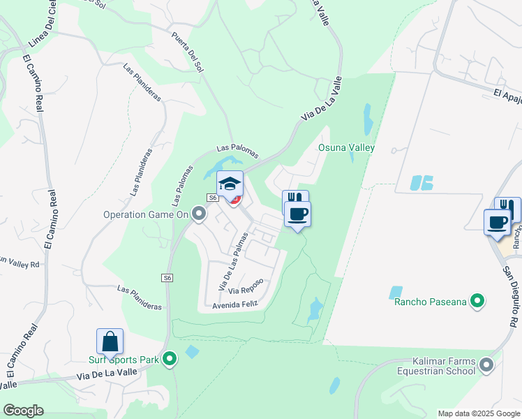 map of restaurants, bars, coffee shops, grocery stores, and more near 131 Via Coronado in Rancho Santa Fe