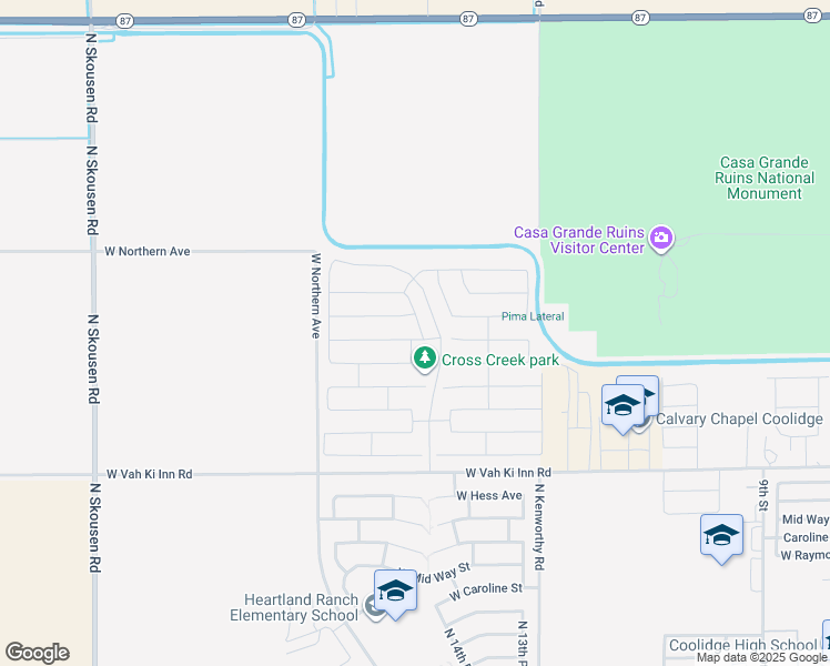 map of restaurants, bars, coffee shops, grocery stores, and more near 1582 Posada Street in Coolidge