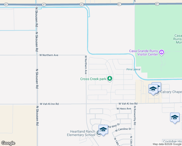 map of restaurants, bars, coffee shops, grocery stores, and more near 1768 West Posada Street in Coolidge