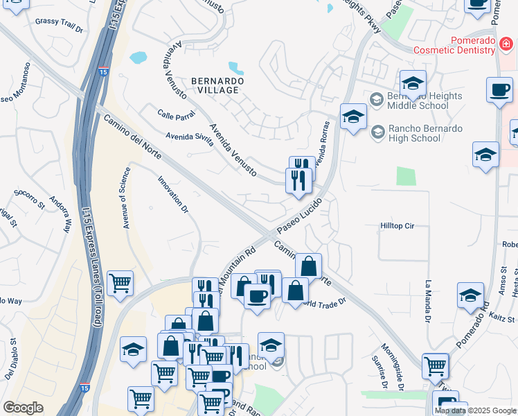 map of restaurants, bars, coffee shops, grocery stores, and more near 12043 Alta Carmel Court in San Diego