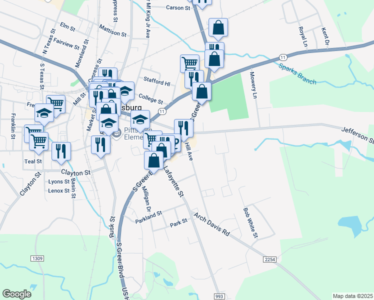 map of restaurants, bars, coffee shops, grocery stores, and more near 317 Hill Avenue in Pittsburg