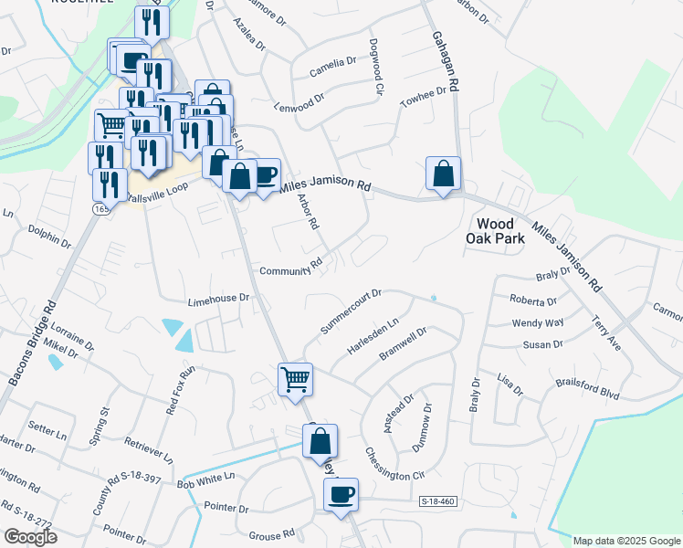 map of restaurants, bars, coffee shops, grocery stores, and more near 209 McNeal Lane in Summerville