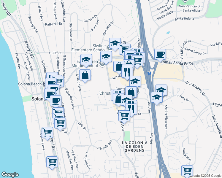 map of restaurants, bars, coffee shops, grocery stores, and more near 440 Stevens Avenue in Solana Beach
