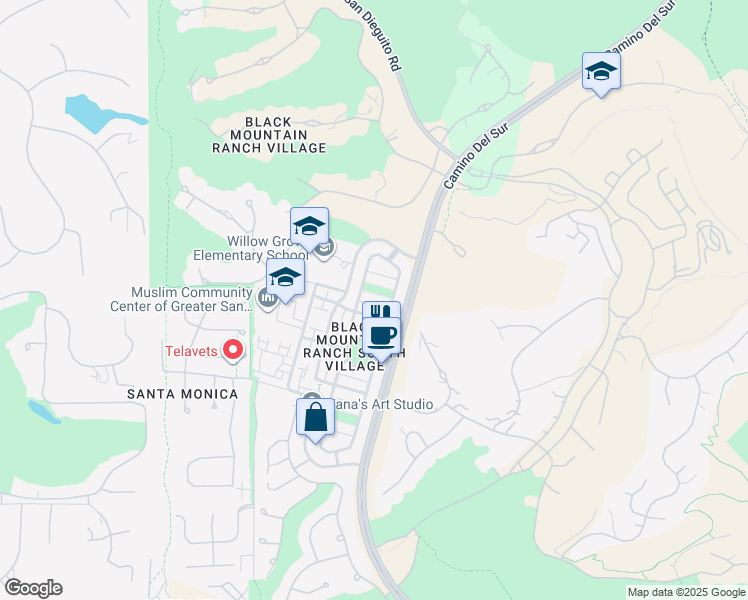 map of restaurants, bars, coffee shops, grocery stores, and more near 7684 Sonata Lane in San Diego