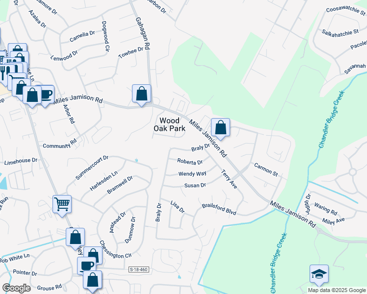 map of restaurants, bars, coffee shops, grocery stores, and more near 118 Braly Drive in Summerville