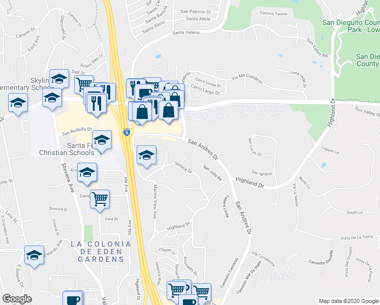 map of restaurants, bars, coffee shops, grocery stores, and more near 1110 Solana Drive in Del Mar