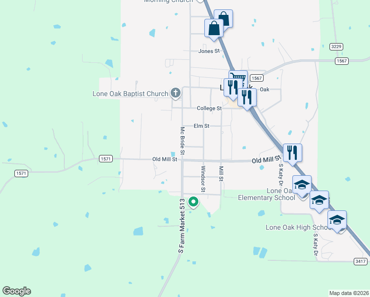 map of restaurants, bars, coffee shops, grocery stores, and more near 501 Mc Bride Street in Lone Oak