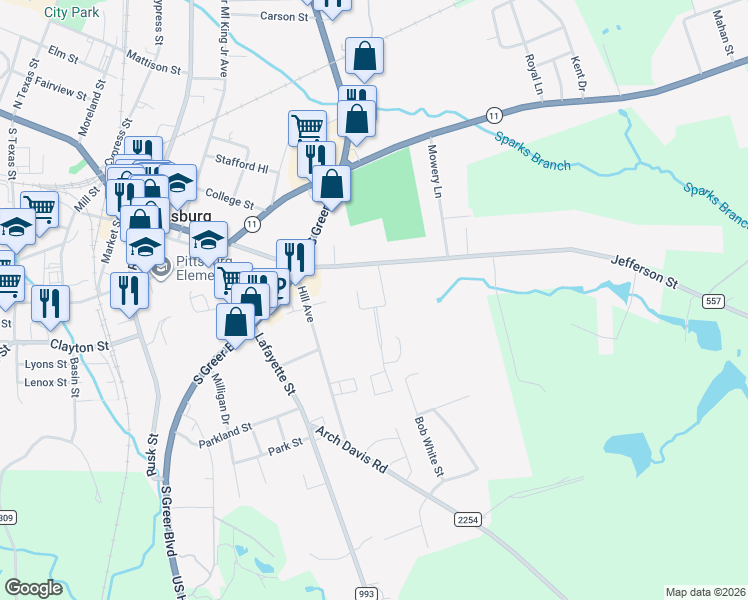 map of restaurants, bars, coffee shops, grocery stores, and more near 15 Pecan Boulevard in Pittsburg