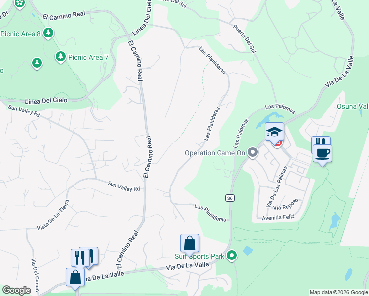 map of restaurants, bars, coffee shops, grocery stores, and more near 15364 Las Planideras in Rancho Santa Fe