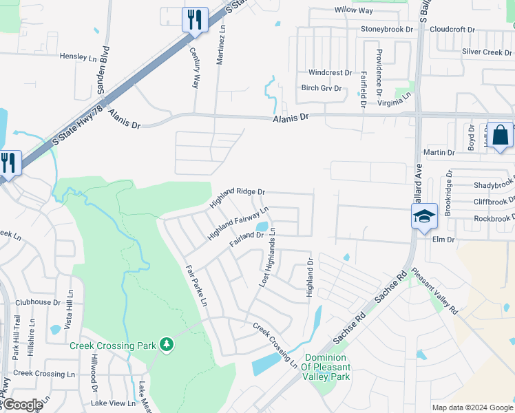 map of restaurants, bars, coffee shops, grocery stores, and more near 1909 Fairlake Drive in Wylie