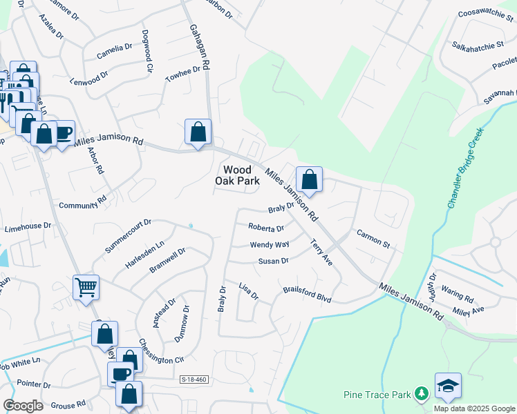 map of restaurants, bars, coffee shops, grocery stores, and more near 118 Braly Drive in Summerville