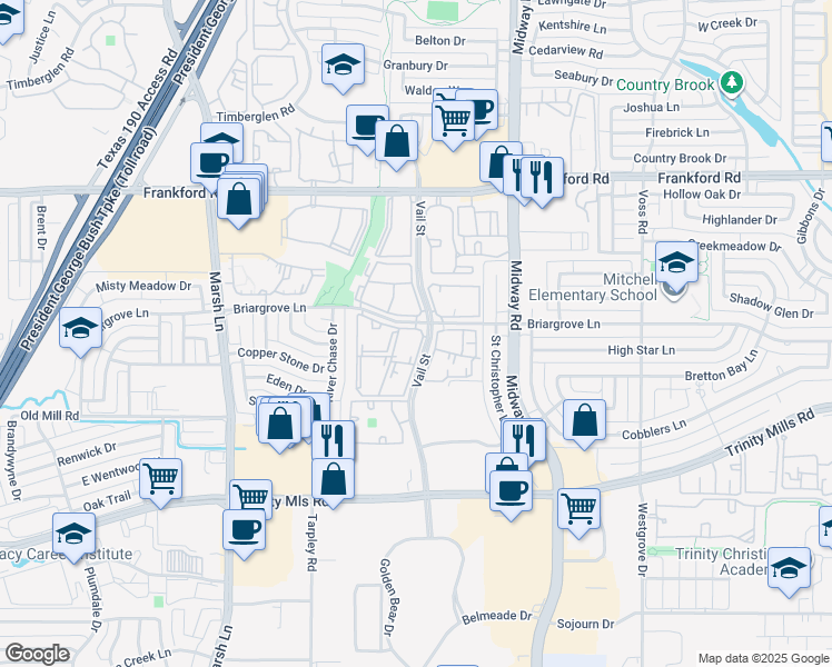 map of restaurants, bars, coffee shops, grocery stores, and more near 30 Vail Street in Dallas