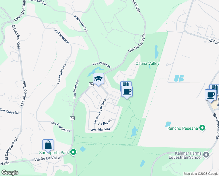 map of restaurants, bars, coffee shops, grocery stores, and more near 135 Via Coronado in Rancho Santa Fe