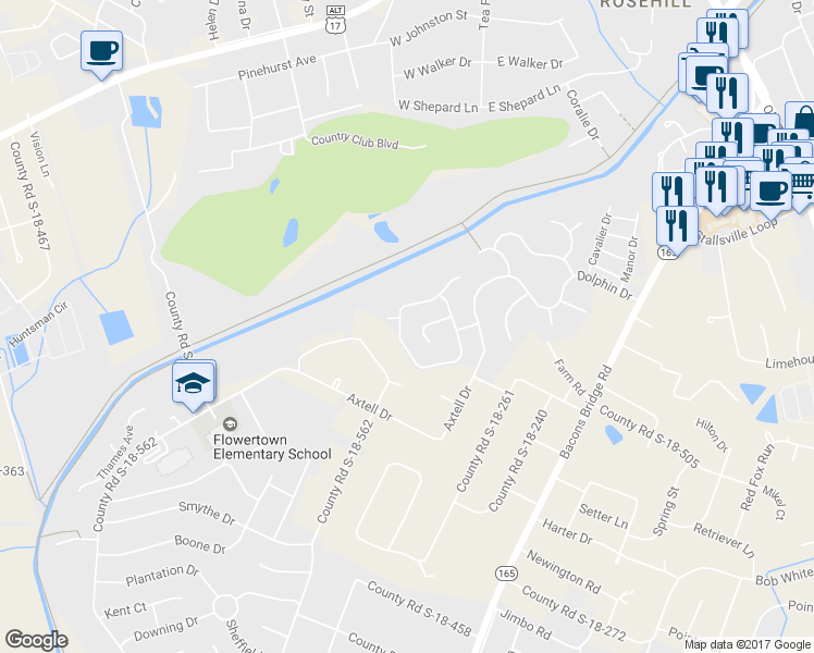 map of restaurants, bars, coffee shops, grocery stores, and more near 303 Amberjack Way in Summerville