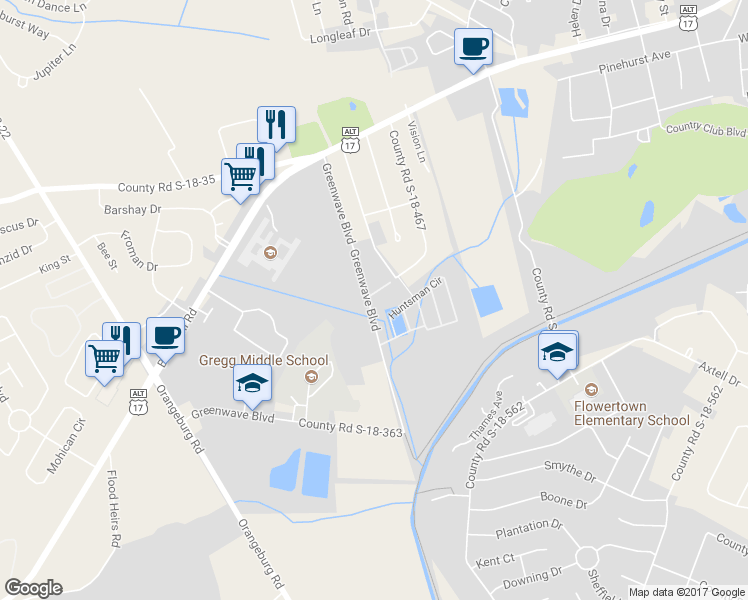 map of restaurants, bars, coffee shops, grocery stores, and more near 201 Greenwave Boulevard in Summerville