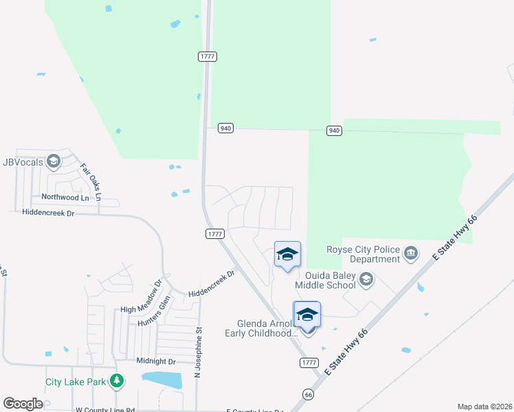 map of restaurants, bars, coffee shops, grocery stores, and more near 1920 Louis Miller Drive in Royse City