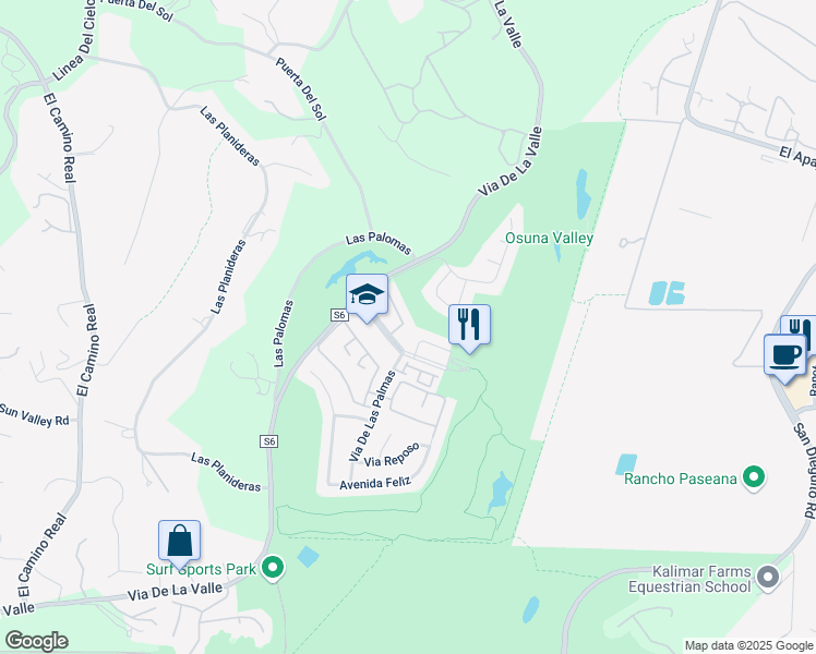 map of restaurants, bars, coffee shops, grocery stores, and more near 135 Via Coronado in Rancho Santa Fe