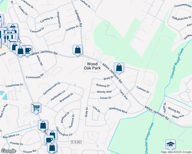 map of restaurants, bars, coffee shops, grocery stores, and more near 118 Braly Drive in Summerville