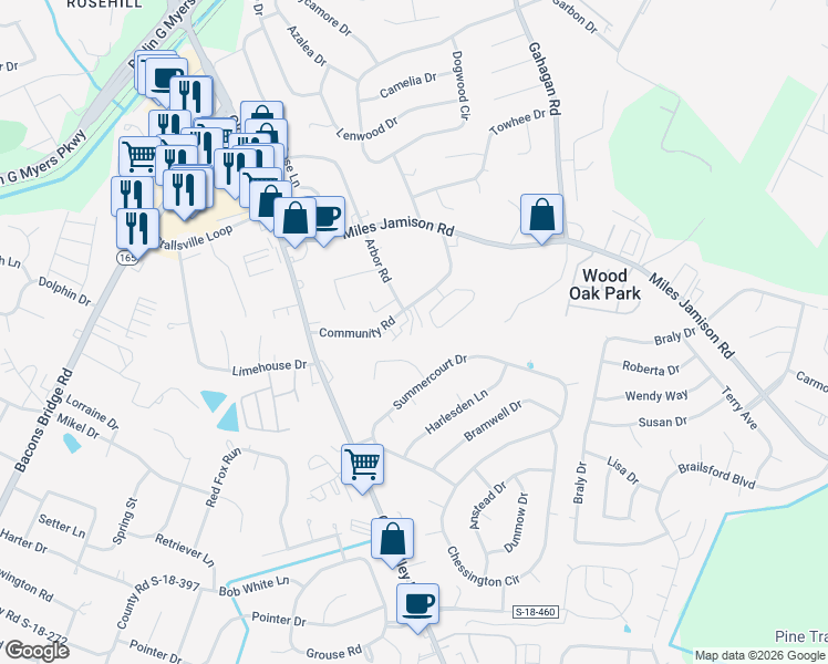 map of restaurants, bars, coffee shops, grocery stores, and more near 207 McNeal Lane in Summerville