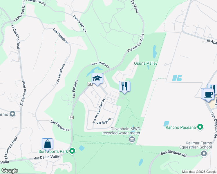 map of restaurants, bars, coffee shops, grocery stores, and more near 119 Via Coronado in Rancho Santa Fe