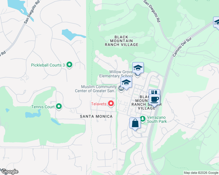 map of restaurants, bars, coffee shops, grocery stores, and more near 14774 Rio Rancho in San Diego