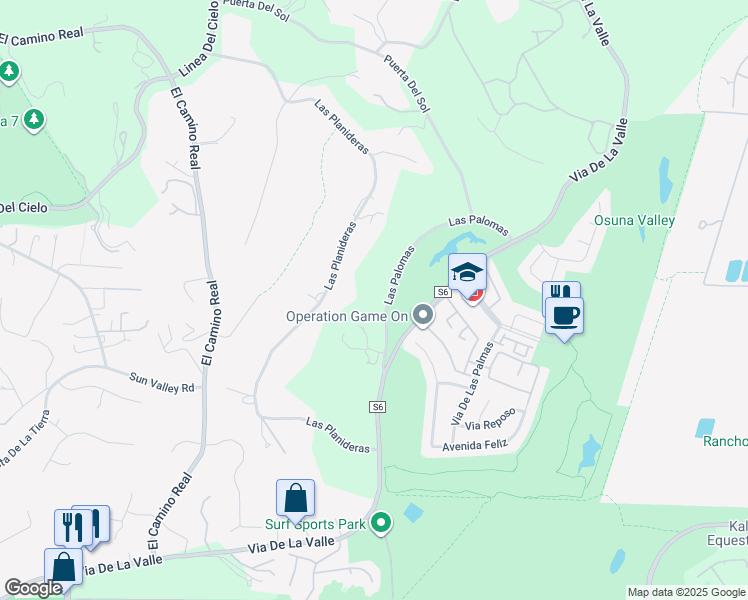 map of restaurants, bars, coffee shops, grocery stores, and more near 5516 Las Palomas in Rancho Santa Fe