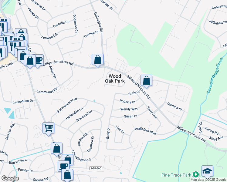 map of restaurants, bars, coffee shops, grocery stores, and more near 130 Braly Drive in Summerville