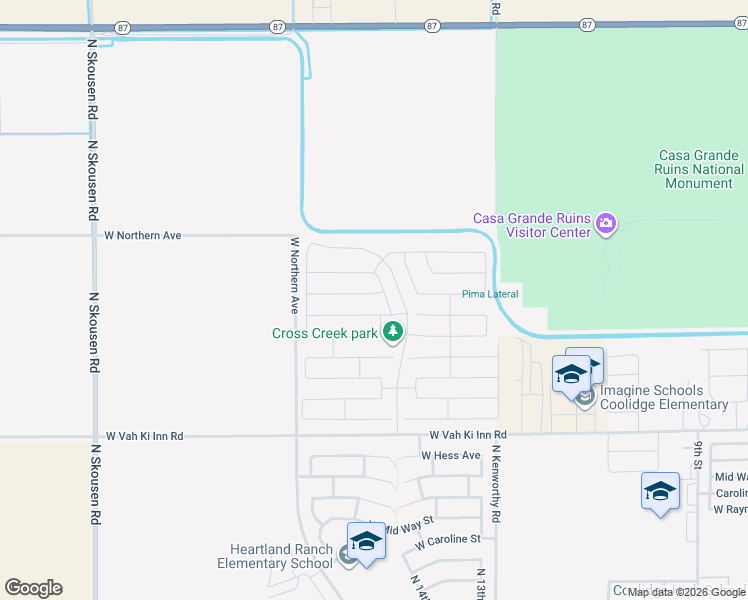 map of restaurants, bars, coffee shops, grocery stores, and more near 1582 Posada Street in Coolidge
