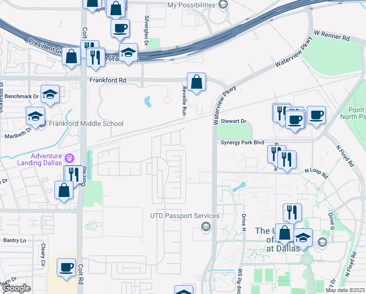 map of restaurants, bars, coffee shops, grocery stores, and more near 8312 Tuscarora Lane in Dallas