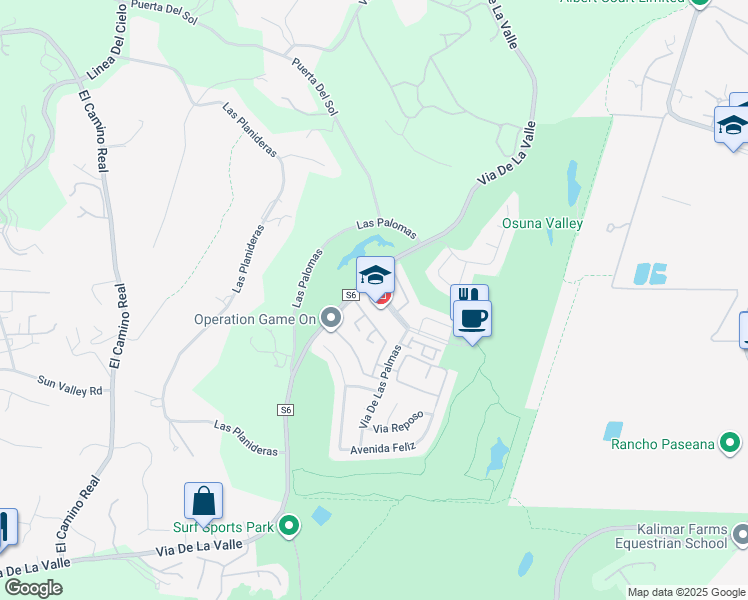 map of restaurants, bars, coffee shops, grocery stores, and more near 5527 Cancha de Golf in Rancho Santa Fe