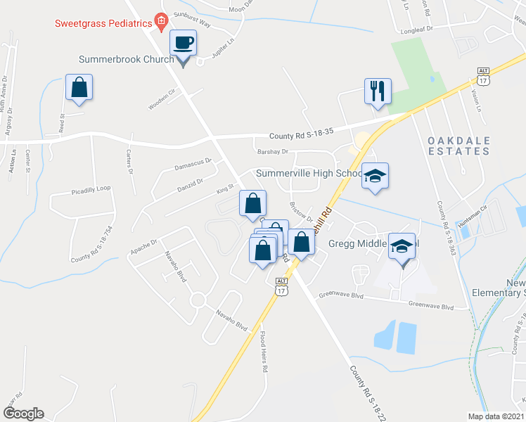 map of restaurants, bars, coffee shops, grocery stores, and more near 540 Orangeburg Road in Summerville