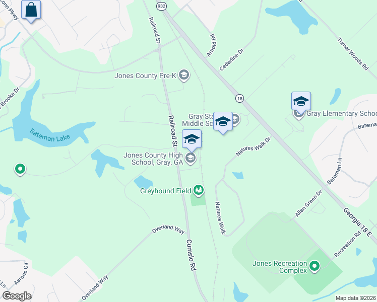 map of restaurants, bars, coffee shops, grocery stores, and more near 339 Railroad Street in Gray