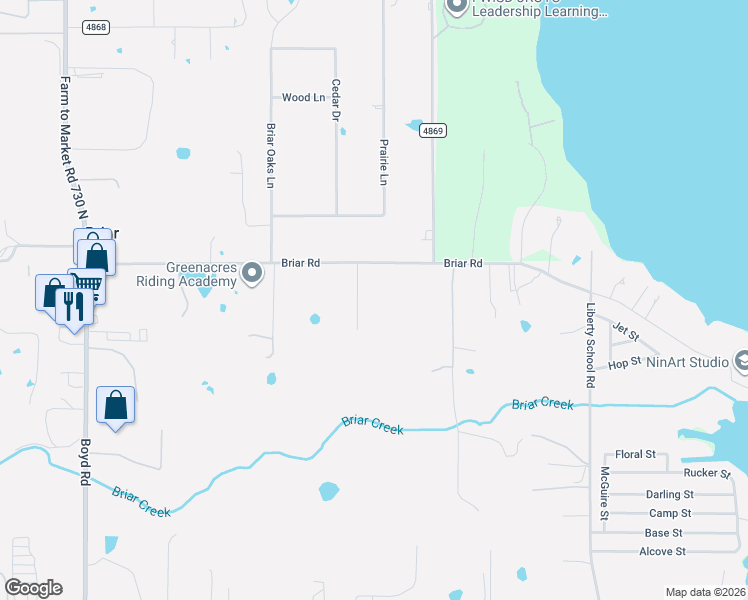 map of restaurants, bars, coffee shops, grocery stores, and more near 7725-7885 Briar Road in Azle