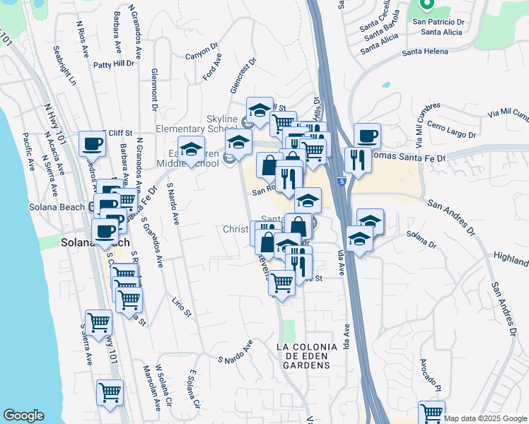 map of restaurants, bars, coffee shops, grocery stores, and more near 420 Stevens Avenue in Solana Beach