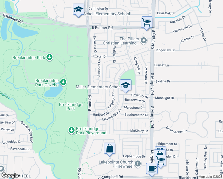 map of restaurants, bars, coffee shops, grocery stores, and more near 3112 Stonehenge Drive in Richardson