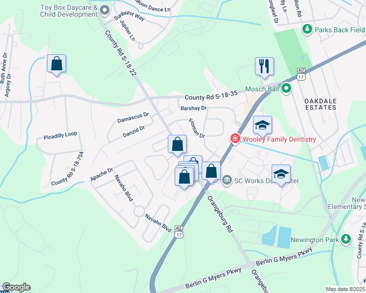 map of restaurants, bars, coffee shops, grocery stores, and more near 540 Orangeburg Road in Summerville