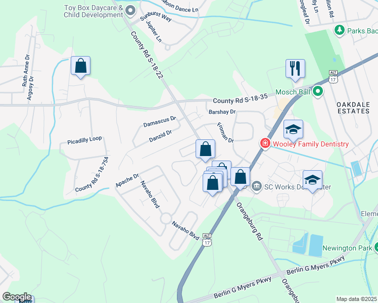 map of restaurants, bars, coffee shops, grocery stores, and more near 559 Orangeburg Road in Summerville