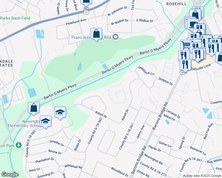 map of restaurants, bars, coffee shops, grocery stores, and more near 303 Amberjack Way in Summerville